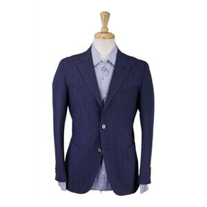 Franco Prinzivalli Sartorial Blue Gingham Check Cotton Patch Pocket Blazer 36S